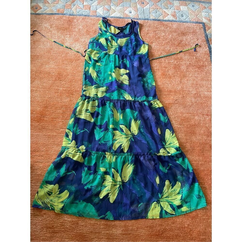 Mossimo Blue & Green Watercolor Chiffon Sleeveless Maxi Dress With Slip S